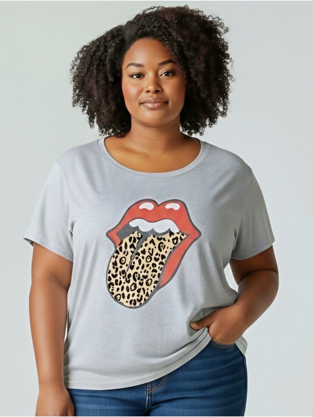 Lucky Brand Plus Size Gray Graphic Tee, "Rolling Stones" #T1